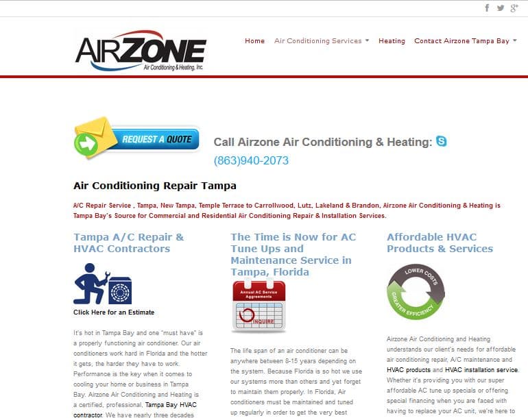 airzone ac and heating Tampa Florida web design